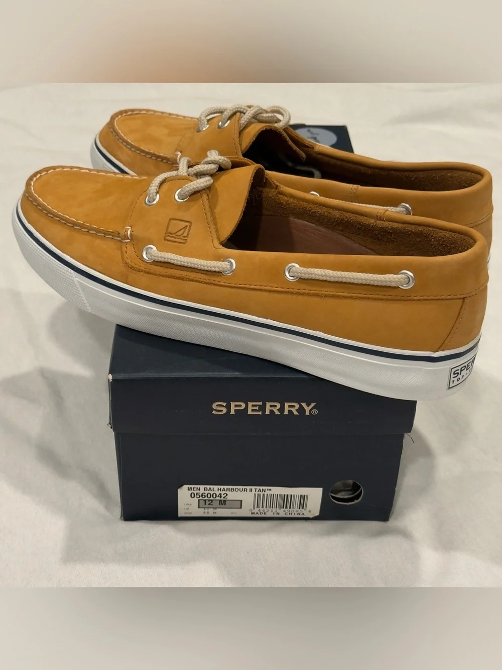 Sperry Bal Harbour II Top-Sider Tan Leather Lace-Up Boat Shoe Men’s 12M NIB